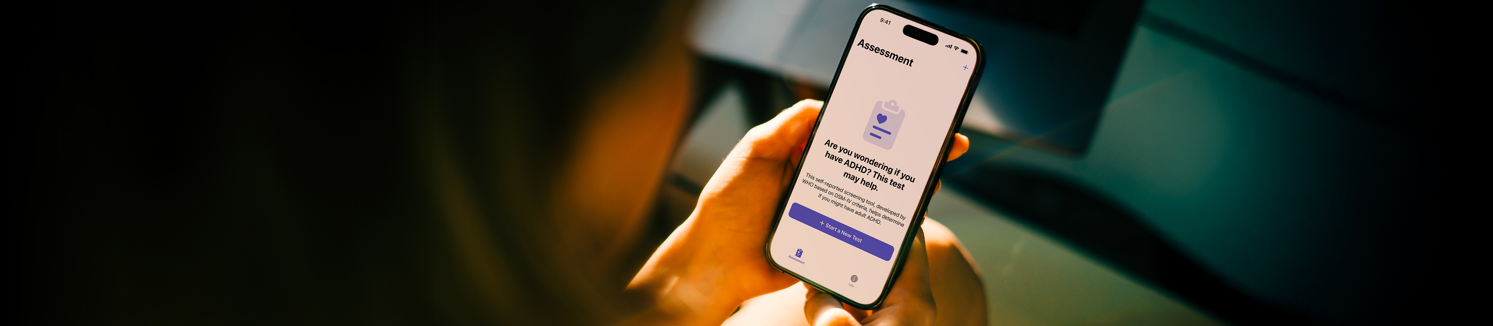 ADHD Tracker app initial screen prompting user to begin assessment.